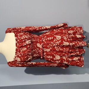 Trixxi red floral ruched waist tier dress